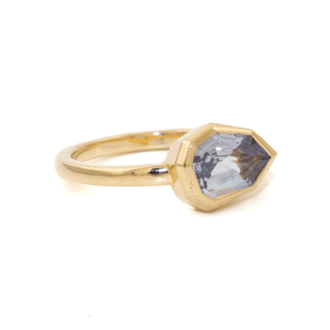 14K Yellow Gold Bezel Set Sky Blue Unheated Sapphire Ring - Kingdom Jewelry