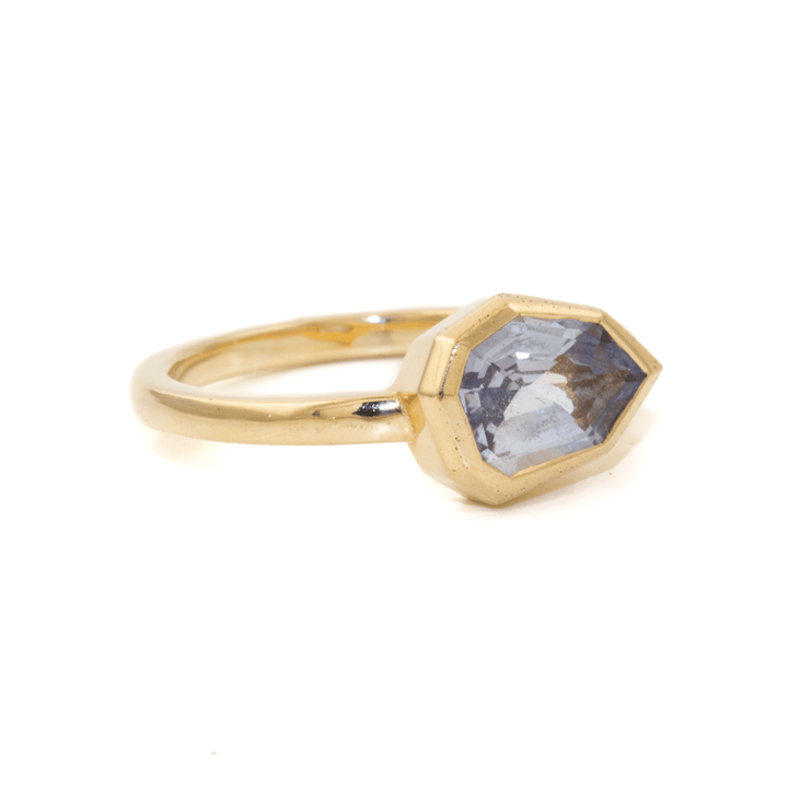 14K Yellow Gold Bezel Set Sky Blue Unheated Sapphire Ring - Kingdom Jewelry