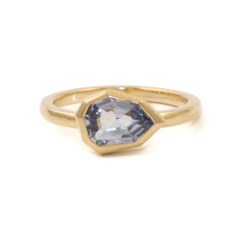 14K Yellow Gold Bezel Set Sky Blue Unheated Sapphire Ring - Kingdom Jewelry