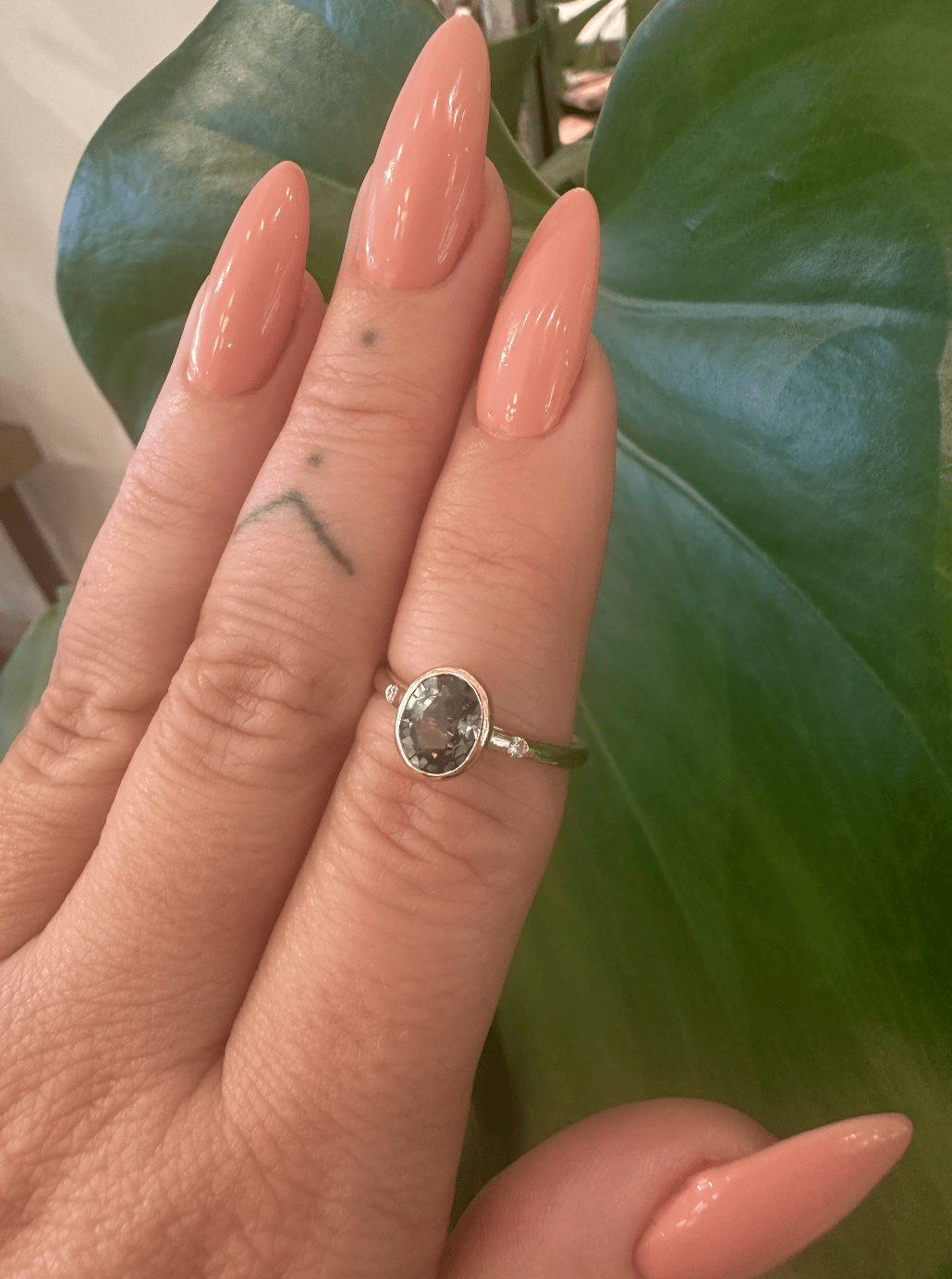 14K Yellow Gold Bezel Set Teal Sapphire Lab Dia Cathedral set ring - Kingdom Jewelry