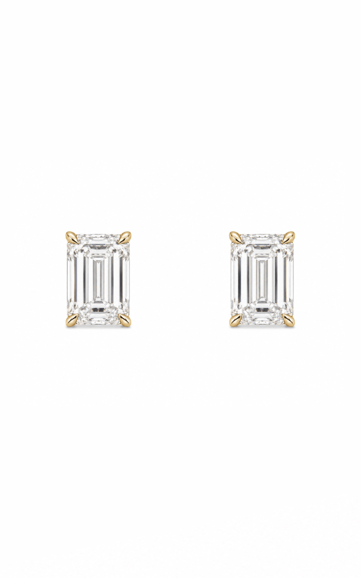 14K Yellow Gold Emerald Cut Diamond Studs - Kingdom Jewelry