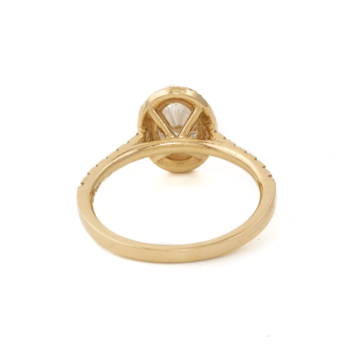 14K Yellow Gold Engagement Ring set w/ LGD Oval 1.00ct VVS2 D and rbc 32=0.41ct Diamond Halo and 1/2 Eternity Pavew VS F size 6 - Kingdom Jewelry