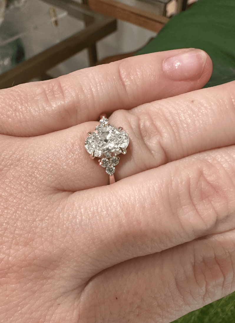 14K Yellow Gold Engagement Ring set with LGD Oval 1.51ct VVS2 D 6=0.21ctw VS+ F+ size 5.5 - Kingdom Jewelry