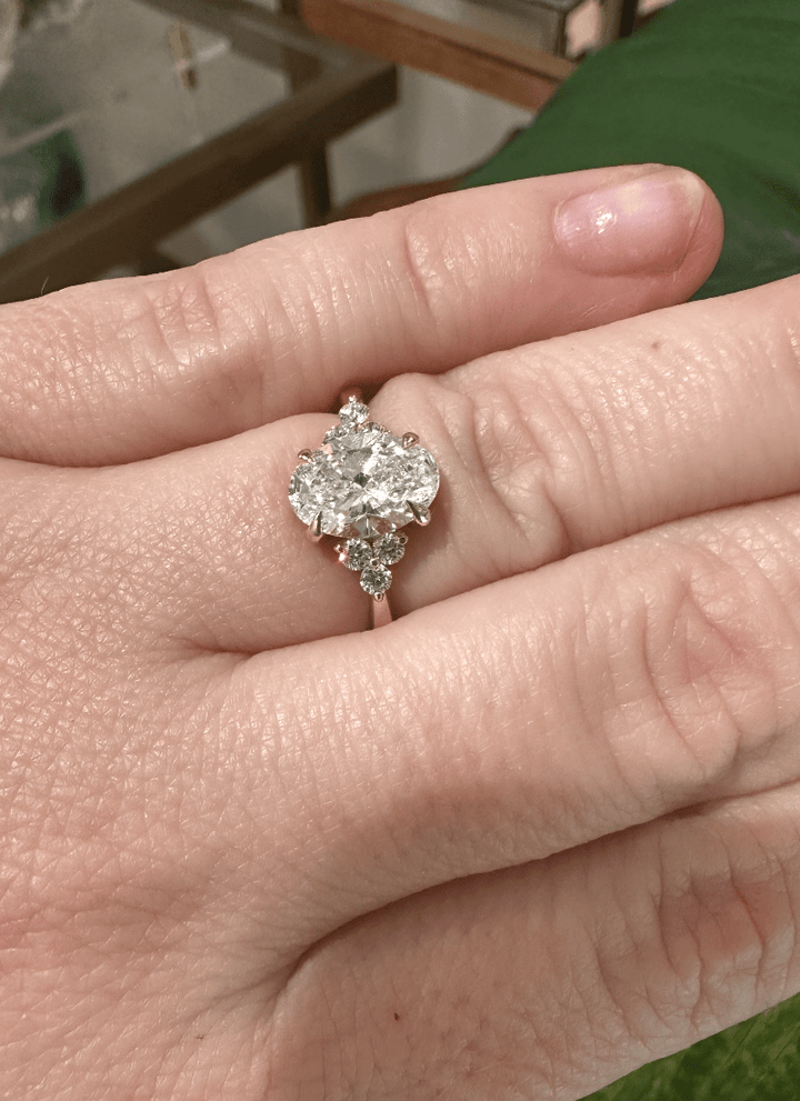 14K Yellow Gold Engagement Ring set with LGD Oval 1.51ct VVS2 D 6=0.21ctw VS+ F+ size 5.5 - Kingdom Jewelry