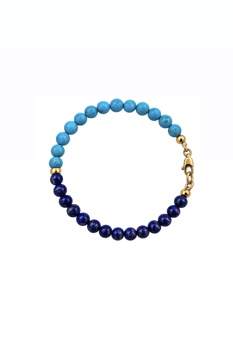 14K Yellow Gold Lapis Lazuli & Turquoise Beaded Bracelet - Kingdom Jewelry