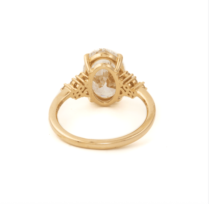 14k Yellow Gold Low Set Oval with Side Stone Ring - Kingdom Jewelry
