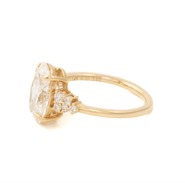 14k Yellow Gold Low Set Oval with Side Stone Ring - Kingdom Jewelry