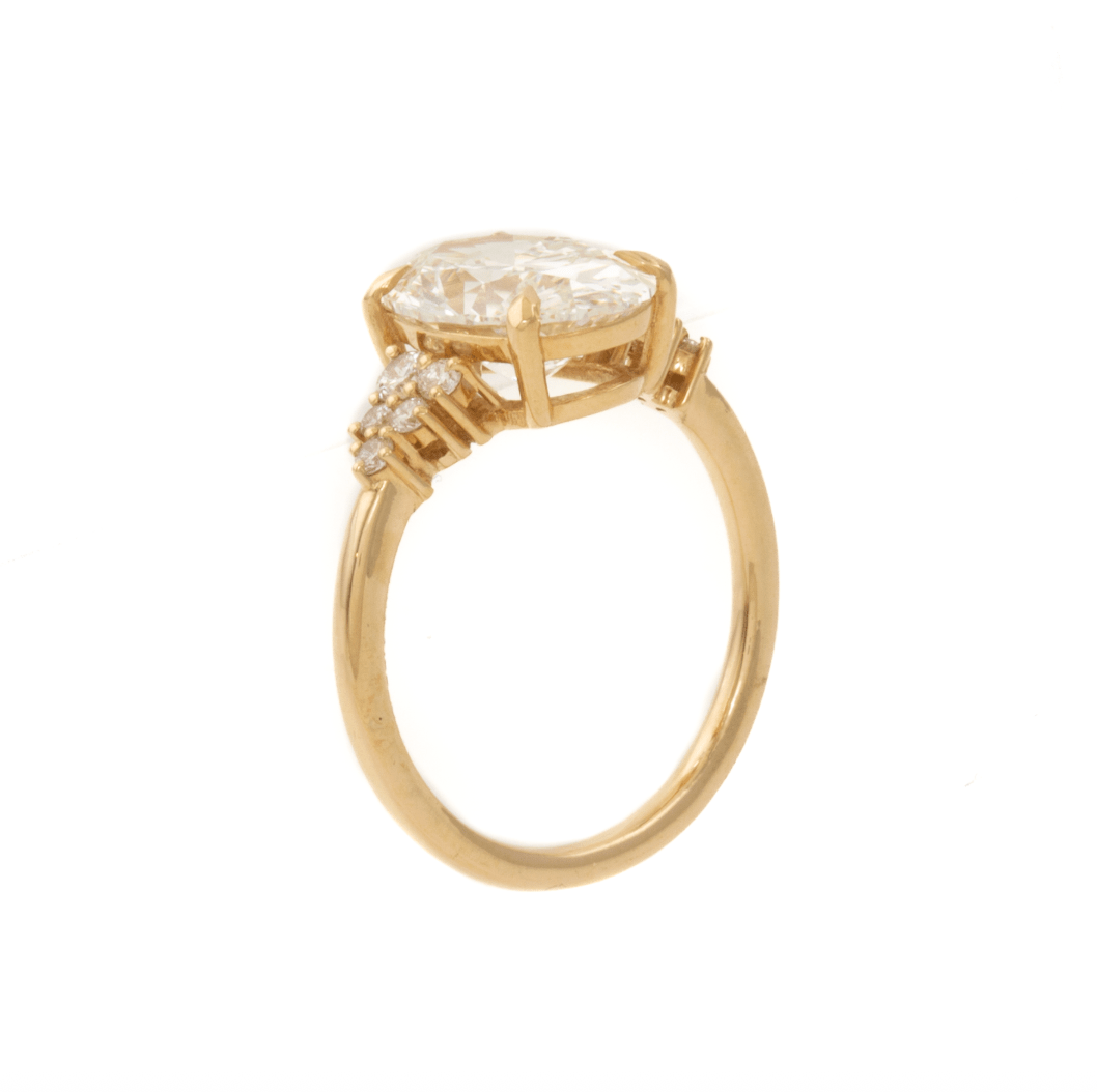 14k Yellow Gold Low Set Oval with Side Stone Ring - Kingdom Jewelry