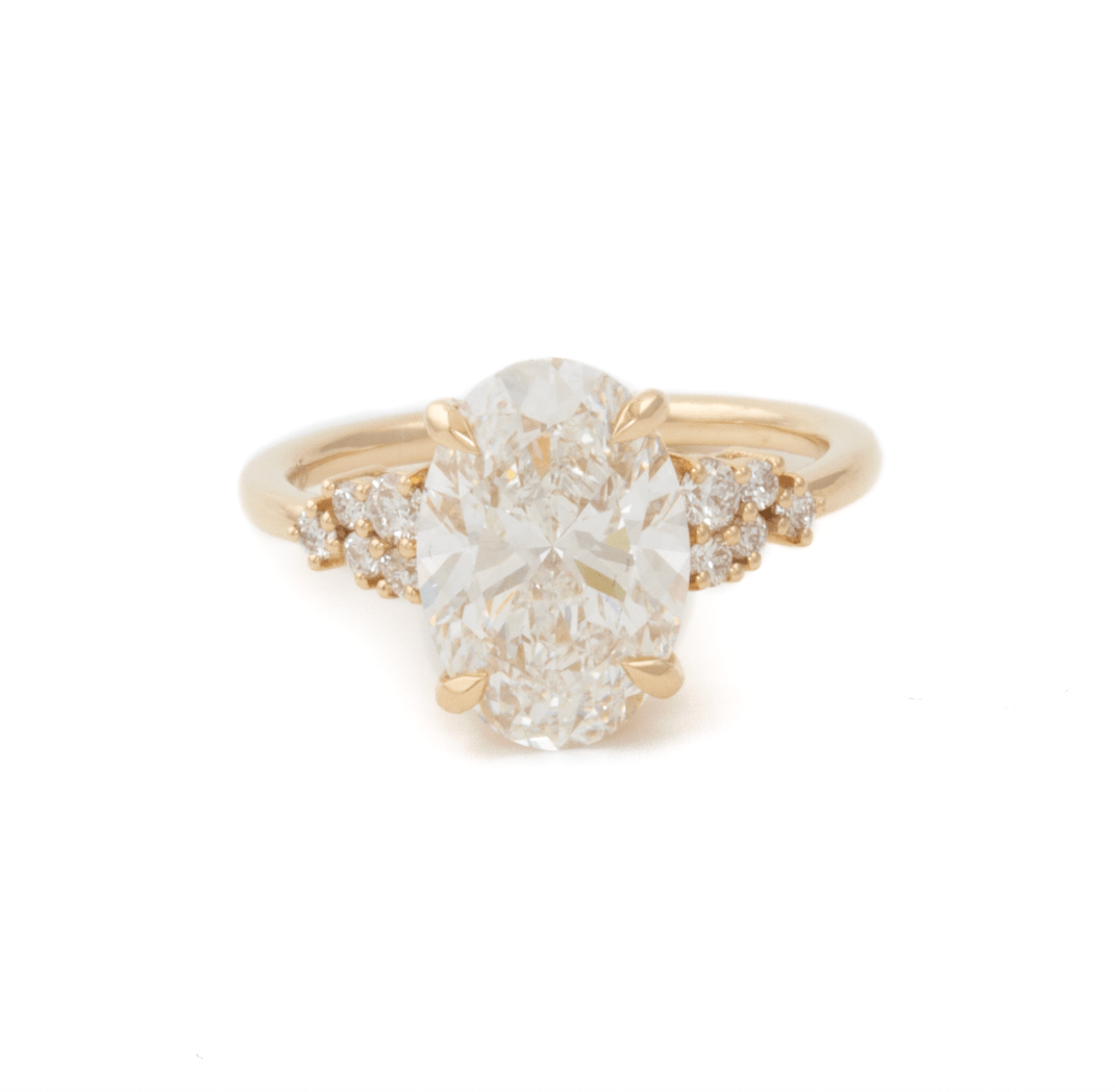 14k Yellow Gold Low Set Oval with Side Stone Ring - Kingdom Jewelry