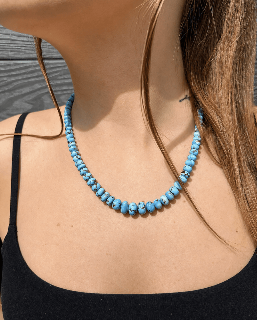 14k Yellow Gold Natural Golden Hills Turquoise 10mm Round Beaded Strand (2) - Kingdom Jewelry