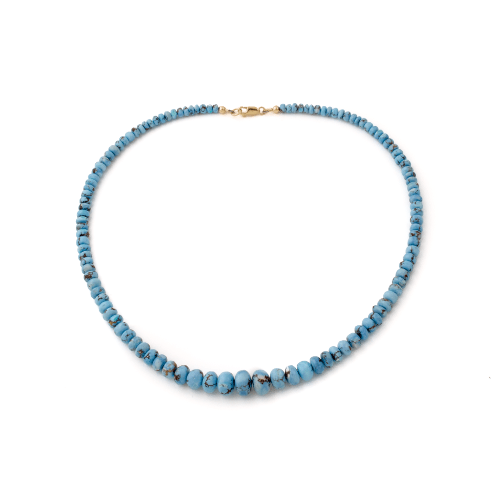 14k Yellow Gold Natural Golden Hills Turquoise 10mm Round Beaded Strand (2) - Kingdom Jewelry