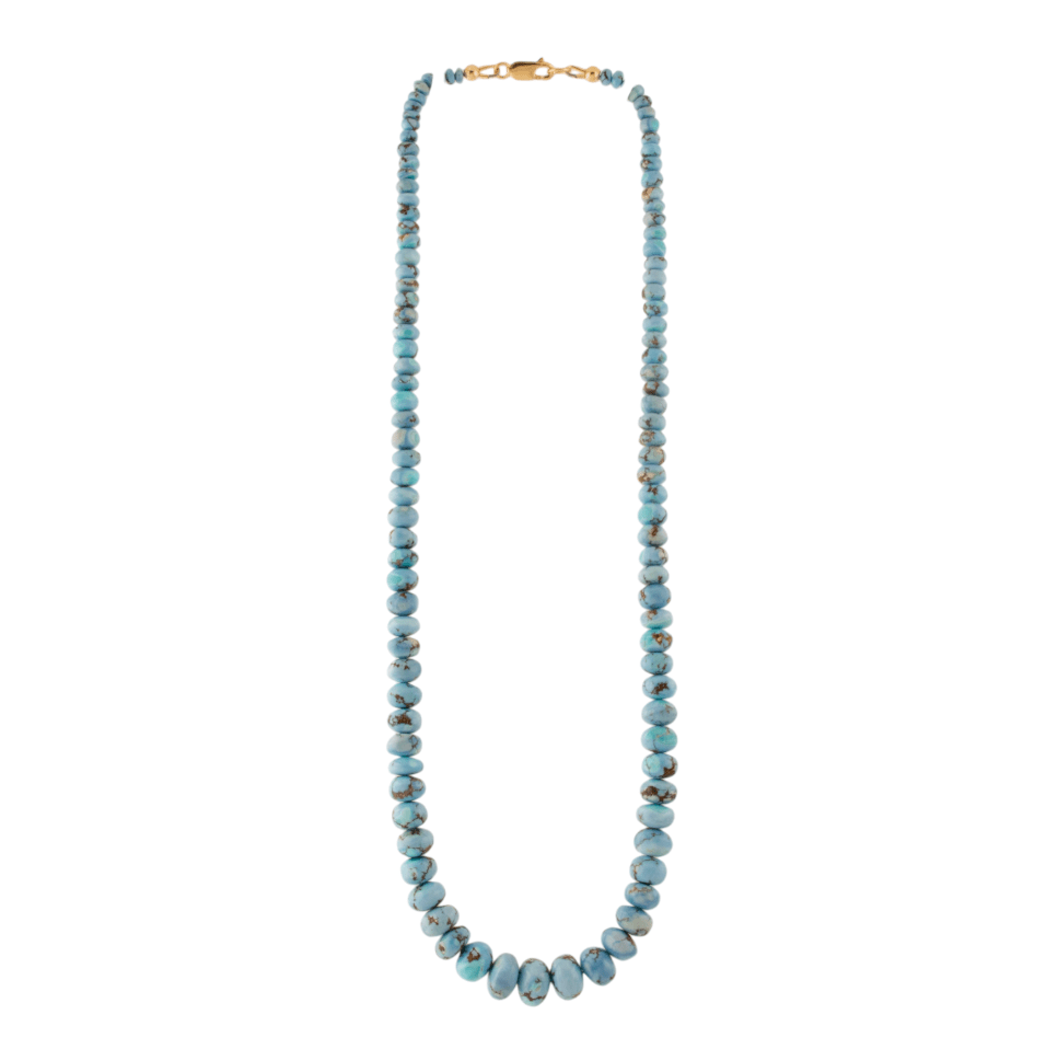 14k Yellow Gold Natural Golden Hills Turquoise 10mm Round Beaded Strand (3) - Kingdom Jewelry