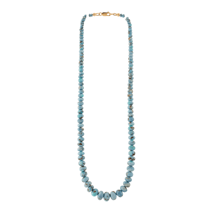 14k Yellow Gold Natural Golden Hills Turquoise 10mm Round Beaded Strand (3) - Kingdom Jewelry