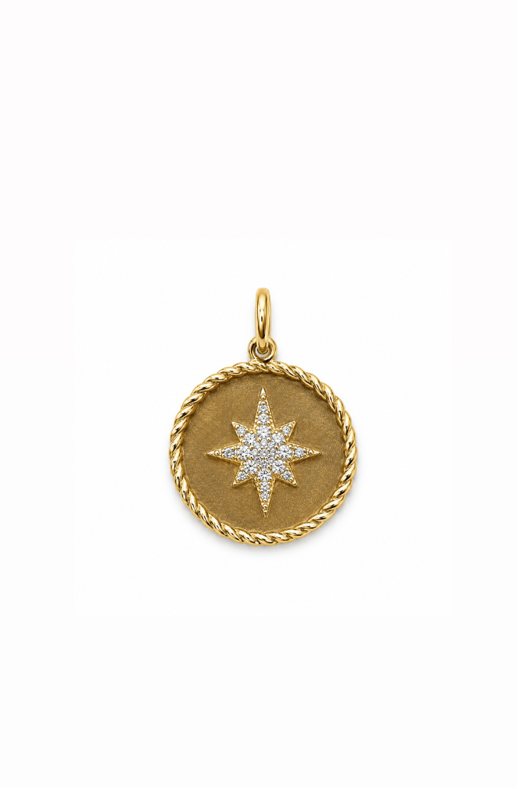 14k Yellow Gold Pendant w/ Natural Diamond Star - Kingdom Jewelry