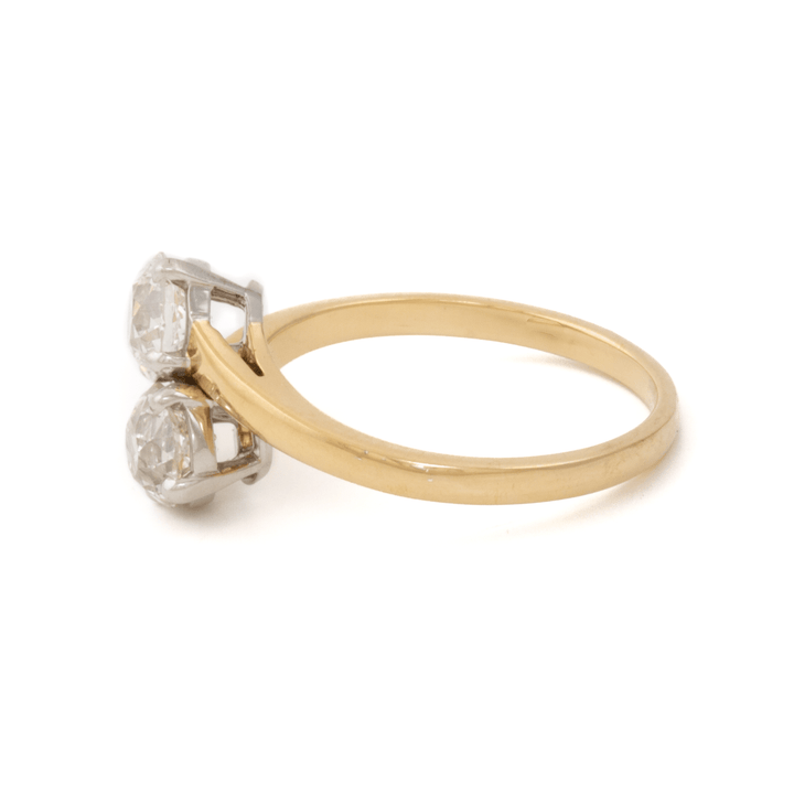 14k Yellow Gold & Platinum x "Moi et Toi" Twin Diamond Engagement Ring - Kingdom Jewelry