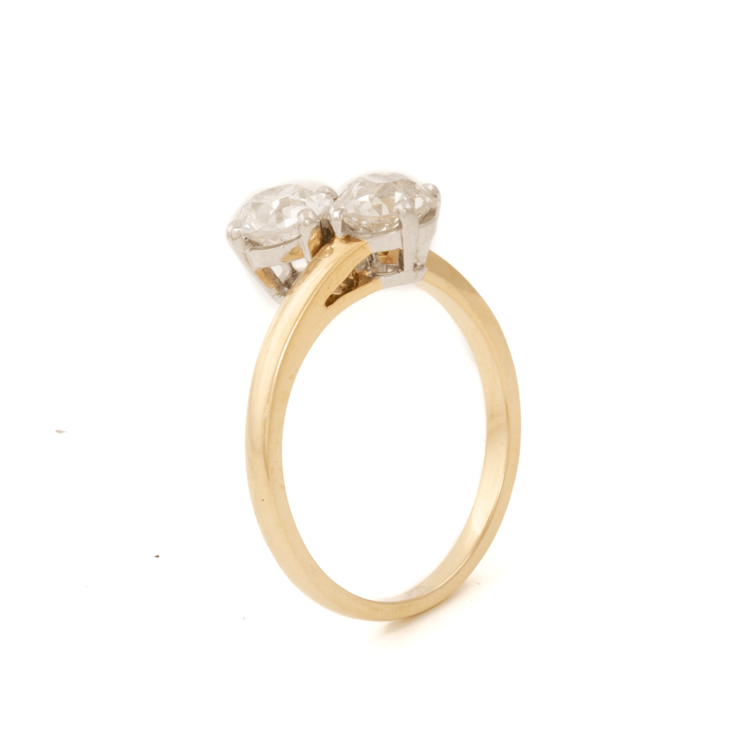 14k Yellow Gold & Platinum x "Moi et Toi" Twin Diamond Engagement Ring - Kingdom Jewelry