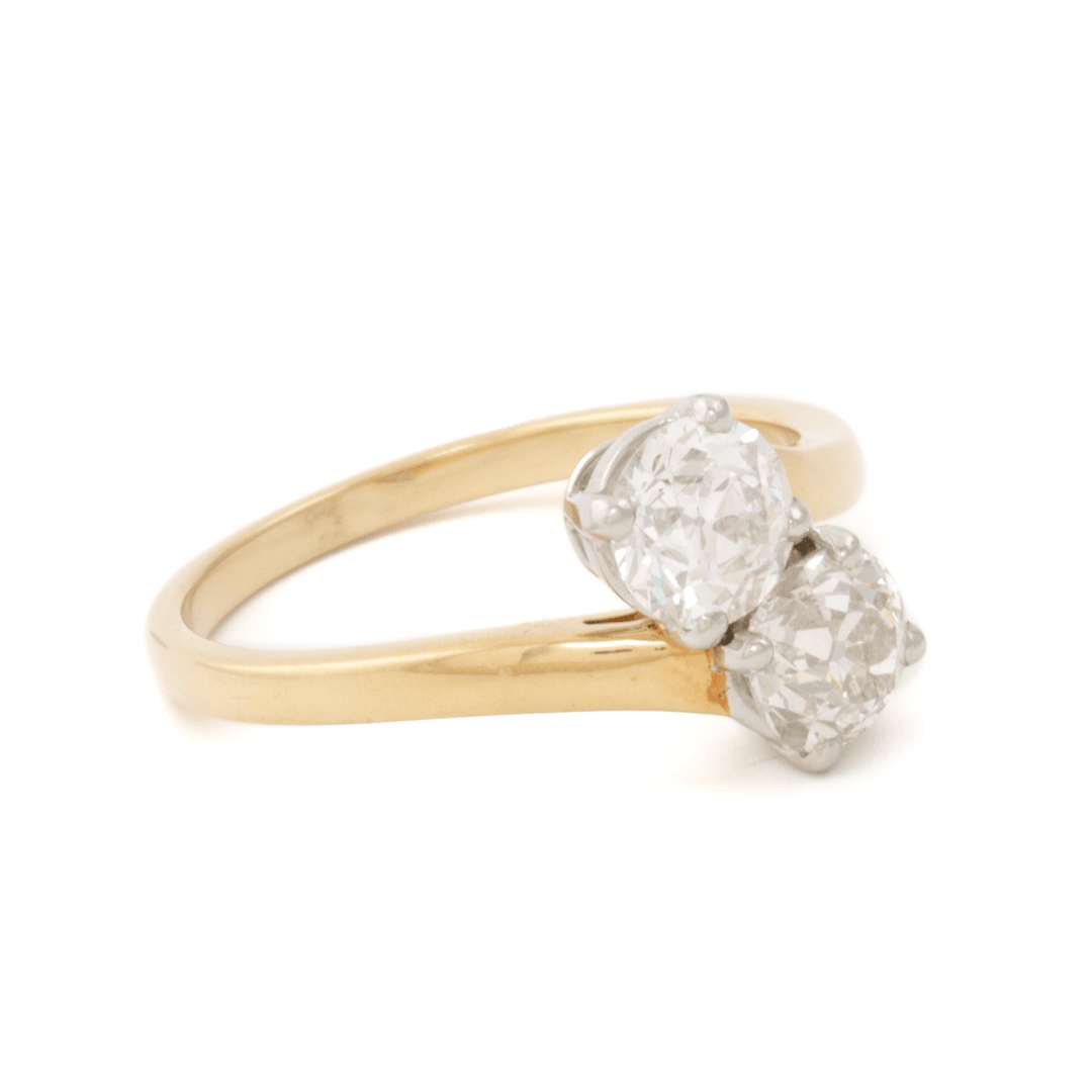 14k Yellow Gold & Platinum x "Moi et Toi" Twin Diamond Engagement Ring - Kingdom Jewelry