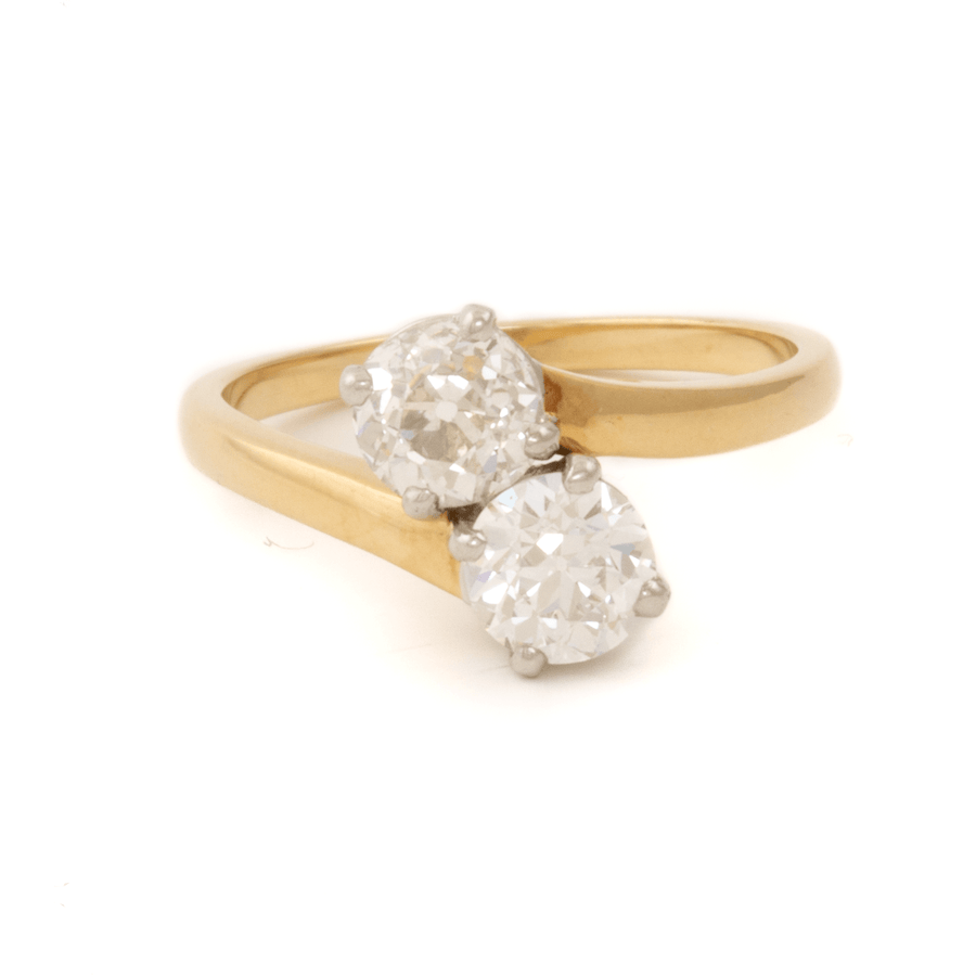 14k Yellow Gold & Platinum x "Moi et Toi" Twin Diamond Engagement Ring - Kingdom Jewelry