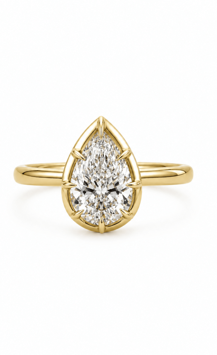 14k Yellow Gold Puffy Faux Bezel Pear Shaped Ring - Kingdom Jewelry