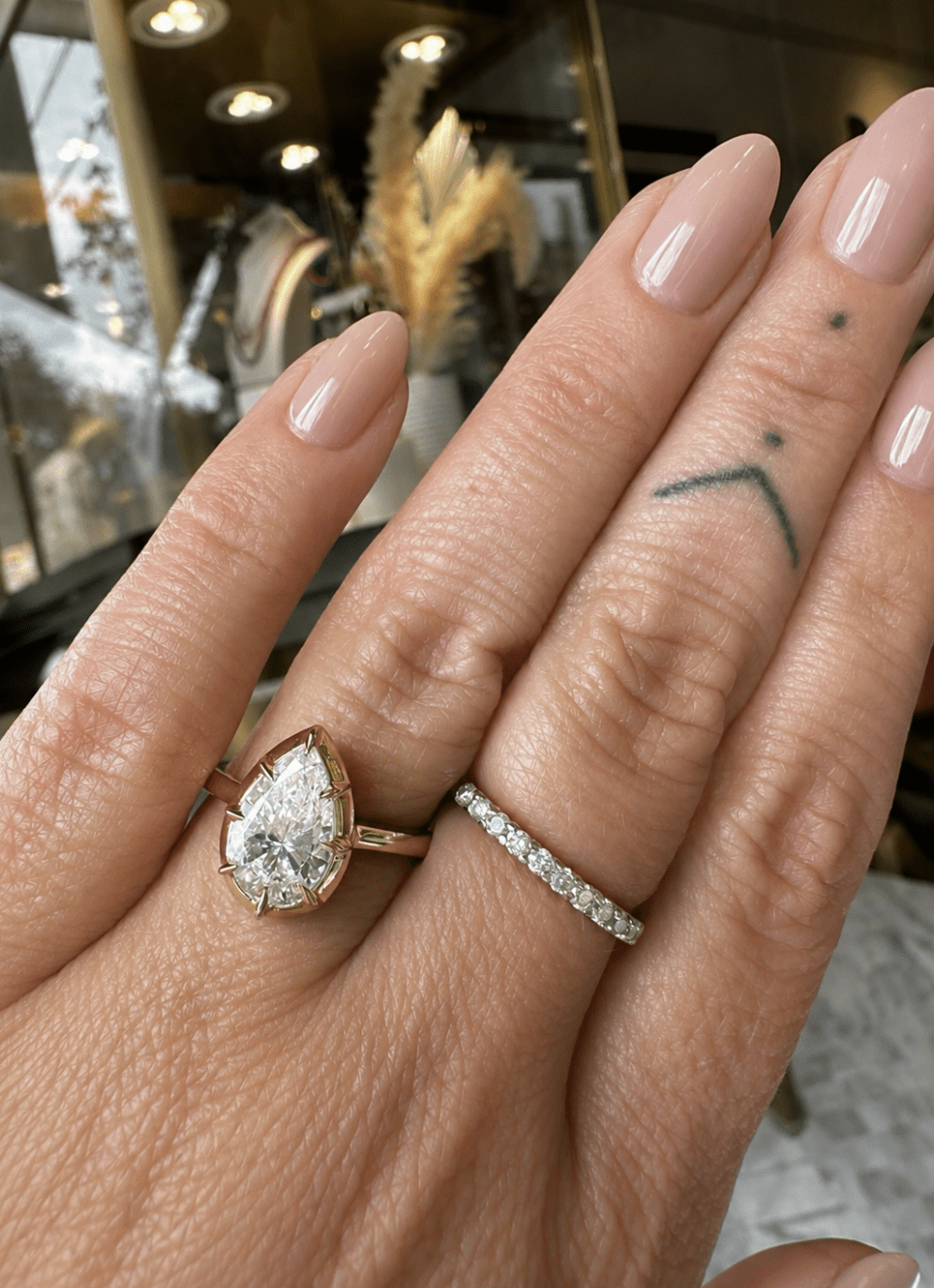 14k Yellow Gold Puffy Faux Bezel Pear Shaped Ring - Kingdom Jewelry