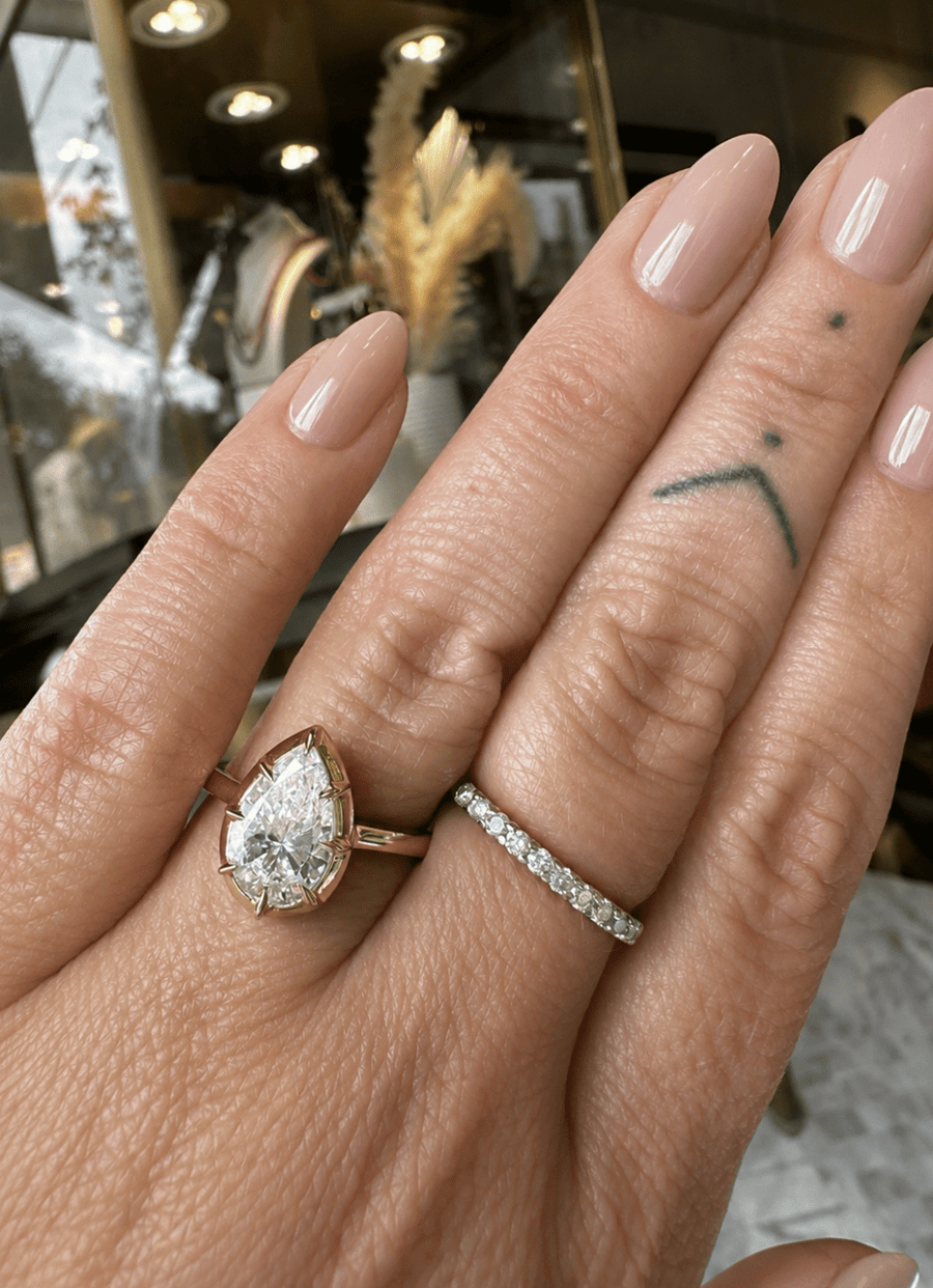 14k Yellow Gold Puffy Faux Bezel Pear Shaped Ring - Kingdom Jewelry