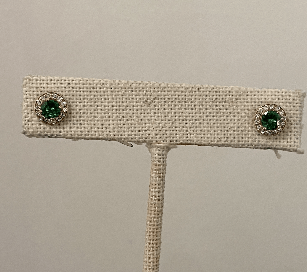14k Yellow Gold Round Garnet Tsavorite 0.74ctw Studs w/ Natural RBC Diamond Halo .22ctw SI GH - Kingdom Jewelry