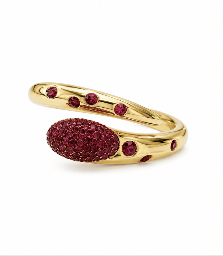 14K Yellow Gold Snke Ring with Ruby's - Kingdom Jewelry
