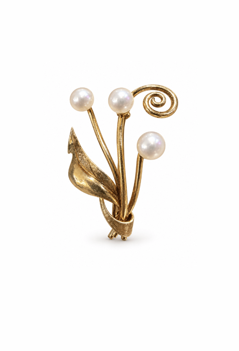 14k Yellow Gold Vintage brooch with Pearls - Kingdom Jewelry