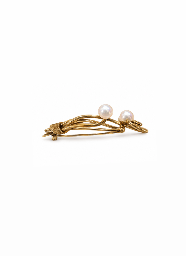 14k Yellow Gold Vintage brooch with Pearls - Kingdom Jewelry