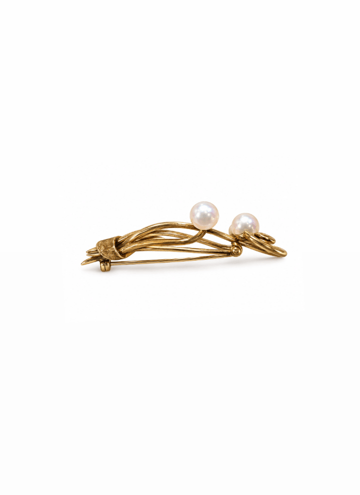 14k Yellow Gold Vintage brooch with Pearls - Kingdom Jewelry