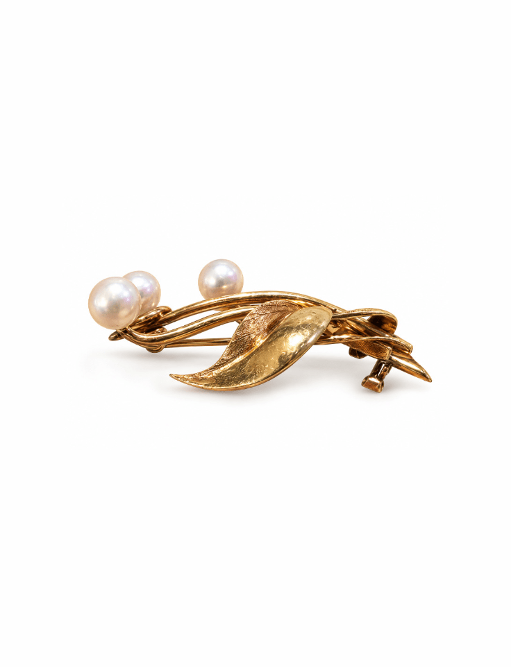 14k Yellow Gold Vintage brooch with Pearls - Kingdom Jewelry