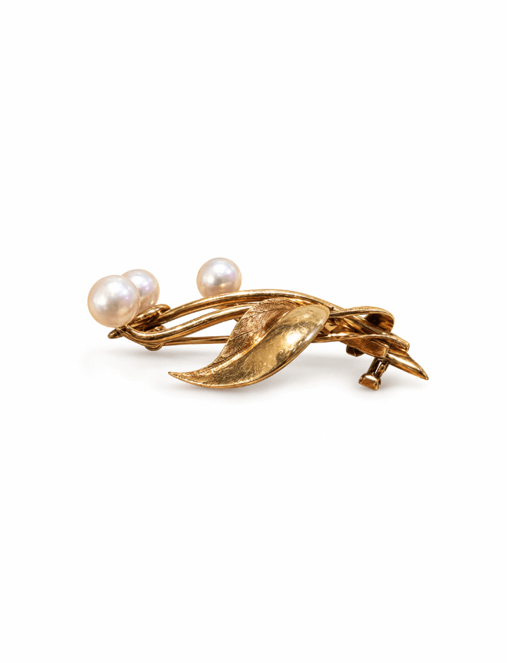 14k Yellow Gold Vintage brooch with Pearls - Kingdom Jewelry
