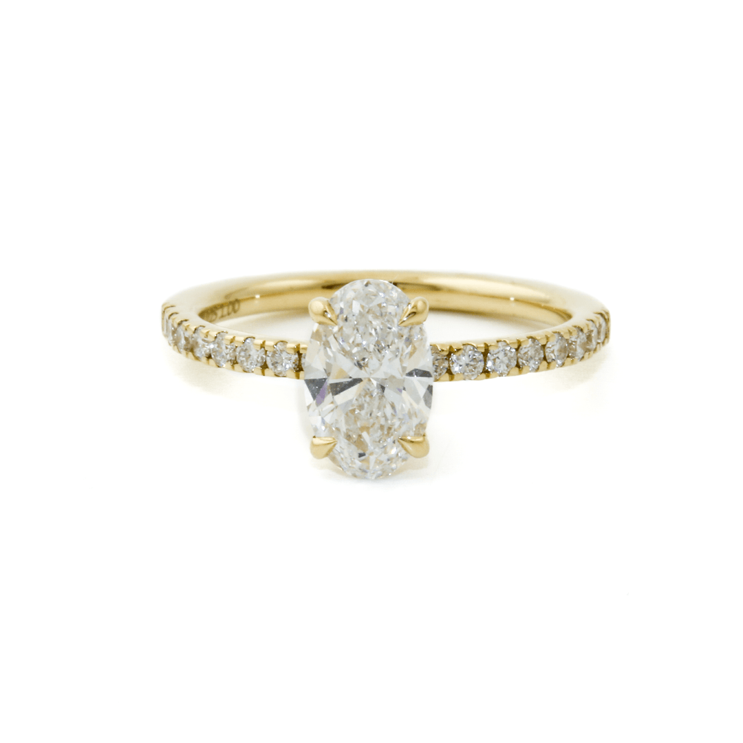 14k Yellow Gold x 1.00ct Oval Lab Diamond Pavé Shank Engagement Solitaire - Kingdom Jewelry