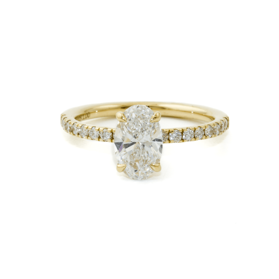 14k Yellow Gold x 1.00ct Oval Lab Diamond Pavé Shank Engagement Solitaire - Kingdom Jewelry