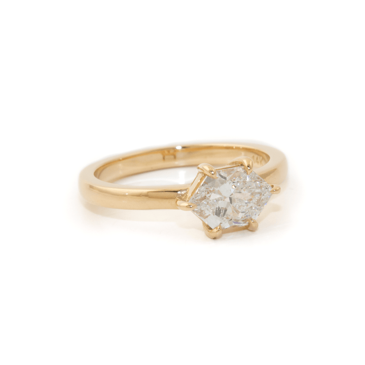 14k Yellow Gold x 1.04ct E VS1 Elongated Hexagon Cut Lab Diamond Engagement Solitaire - Kingdom Jewelry