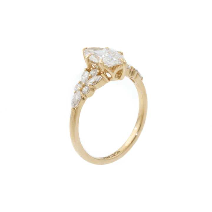 14k Yellow Gold x 1.05ct E VVS2 Marquise + Side Round & Marquise 0.46ctw Cluster Lab Diamond Engagement - Kingdom Jewelry