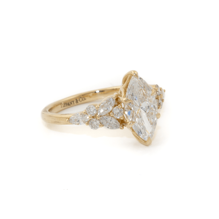14k Yellow Gold x 1.05ct E VVS2 Marquise + Side Round & Marquise 0.46ctw Cluster Lab Diamond Engagement - Kingdom Jewelry