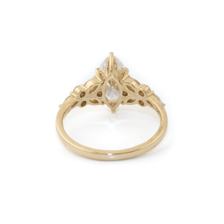 14k Yellow Gold x 1.05ct E VVS2 Marquise + Side Round & Marquise 0.46ctw Cluster Lab Diamond Engagement - Kingdom Jewelry