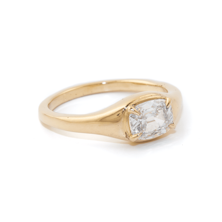 14k Yellow Gold x 1.07ct E VS1 Cushion - Cut Lab Diamond Antique Solitaire - Kingdom Jewelry