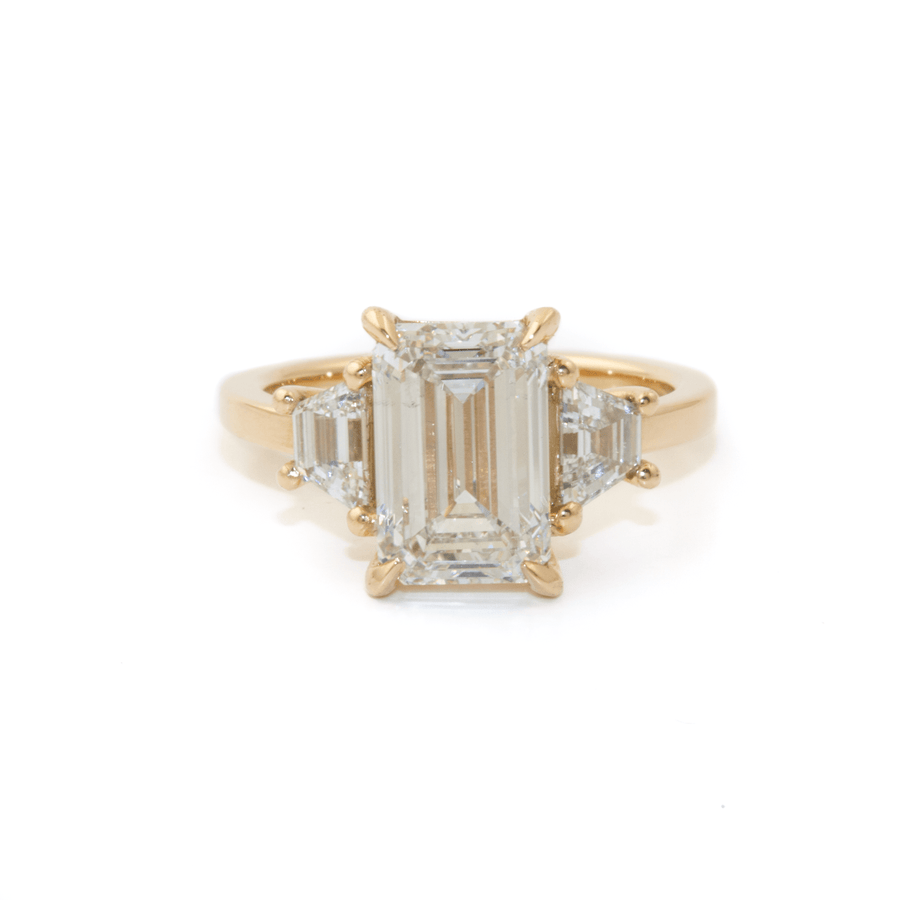 14k Yellow Gold x 3.38ct Emerald Cut G VS2 & .75ctw Trapazoid Lab Diamond Engagement Trilogy - Kingdom Jewelry