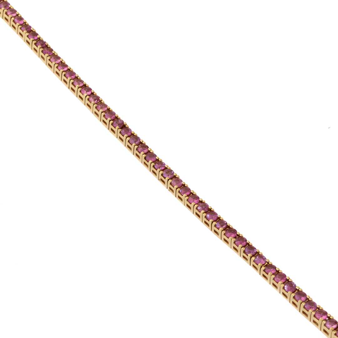 14k Yellow Gold x 3mm 6.5ct Brilliant-Cut Pink Sapphire Tennis Bracelet - Kingdom Jewelry