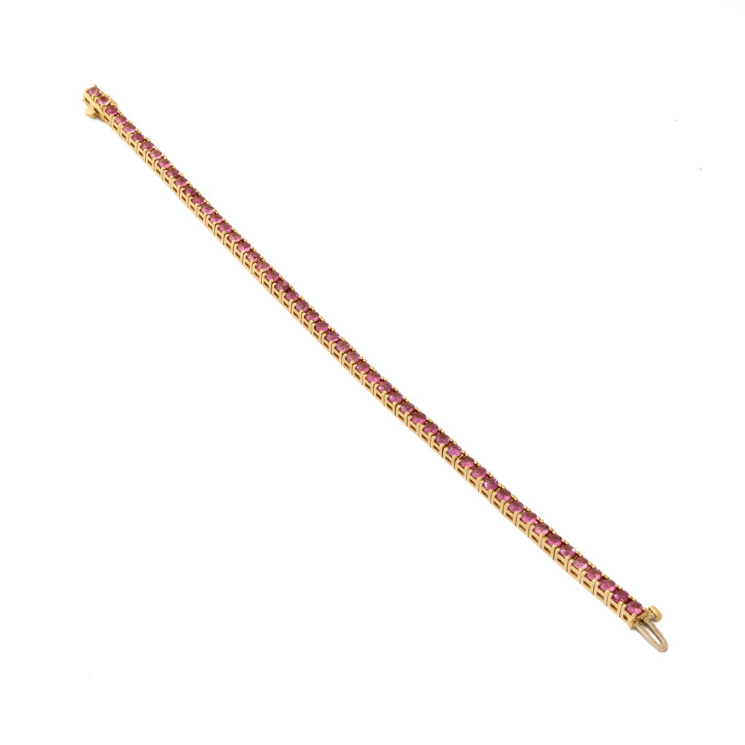 14k Yellow Gold x 3mm 6.5ct Brilliant-Cut Pink Sapphire Tennis Bracelet - Kingdom Jewelry