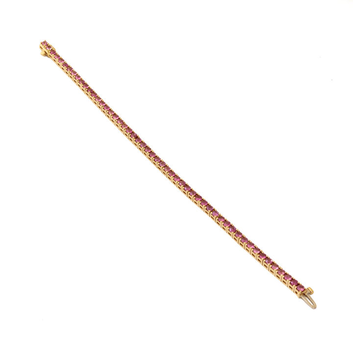 14k Yellow Gold x 3mm 6.5ct Brilliant-Cut Pink Sapphire Tennis Bracelet - Kingdom Jewelry