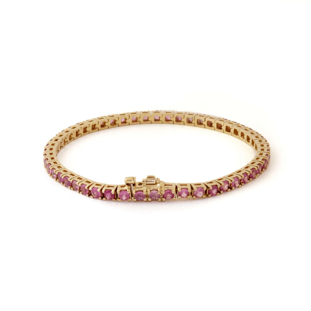 14k Yellow Gold x 3mm 6.5ct Brilliant-Cut Pink Sapphire Tennis Bracelet - Kingdom Jewelry