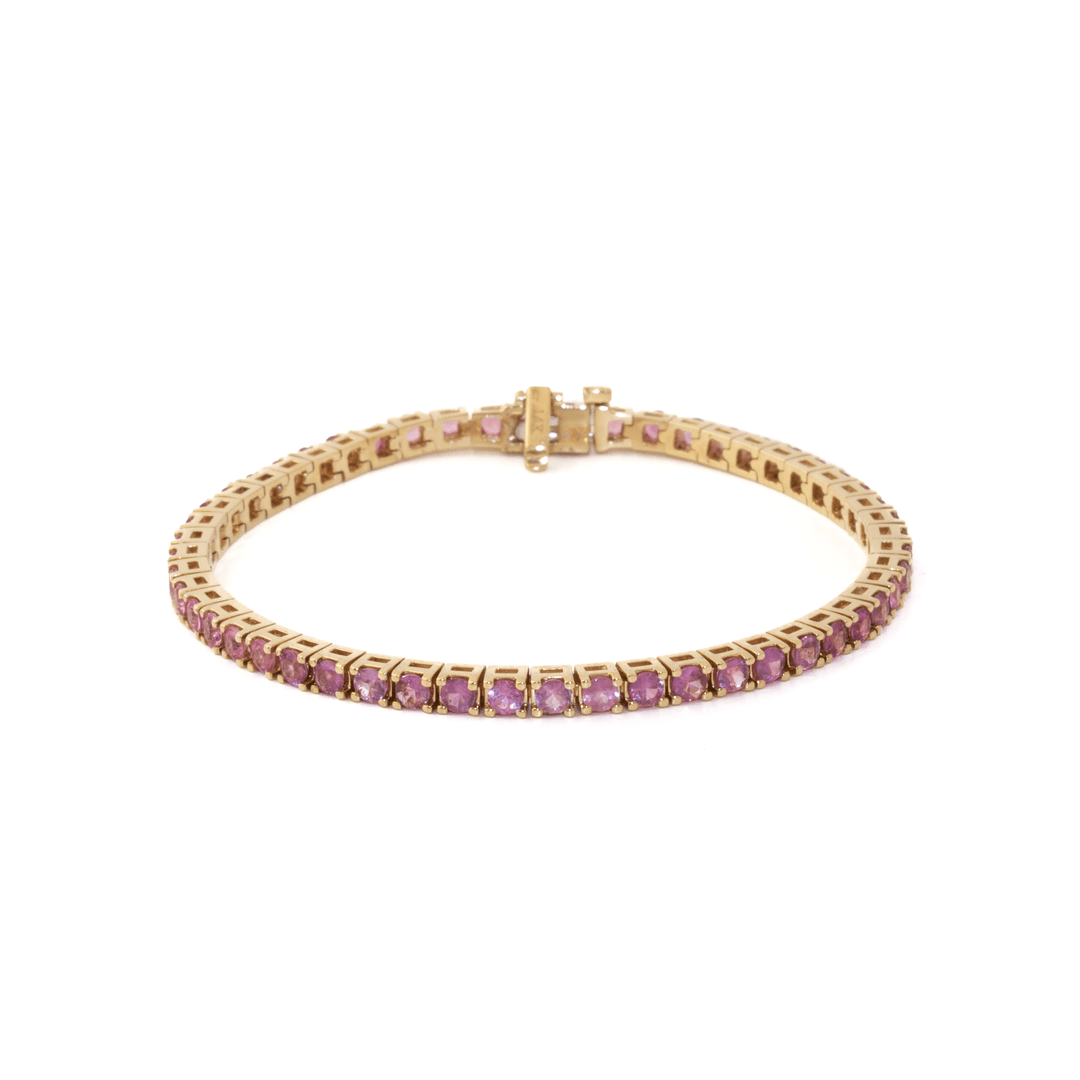 14k Yellow Gold x 3mm 6.5ct Brilliant-Cut Pink Sapphire Tennis Bracelet - Kingdom Jewelry
