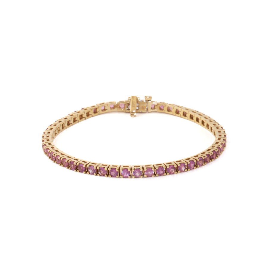 14k Yellow Gold x 3mm 6.5ct Brilliant-Cut Pink Sapphire Tennis Bracelet - Kingdom Jewelry