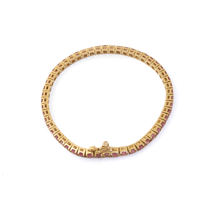 14k Yellow Gold x 3mm 6.5ct Brilliant-Cut Pink Sapphire Tennis Bracelet - Kingdom Jewelry