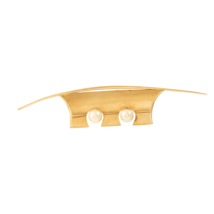 14k Yellow Gold x Abstract Pearl Brooch - Kingdom Jewelry