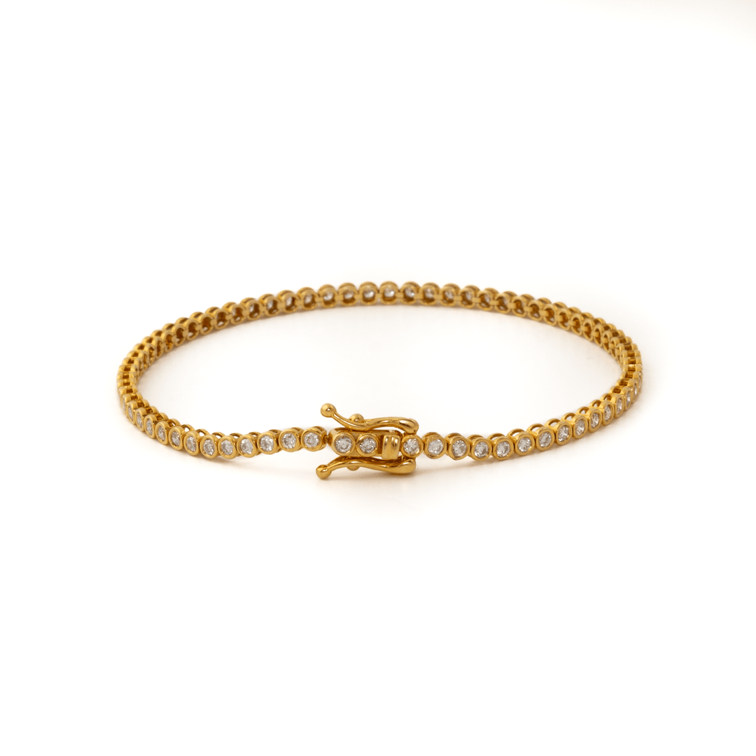 14k Yellow Gold x Full Bezel-Set 2ct Round Lab-Grown Diamond Bracelet - Kingdom Jewelry