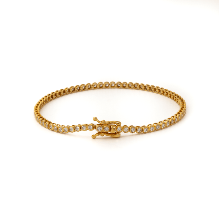 14k Yellow Gold x Full Bezel-Set 2ct Round Lab-Grown Diamond Bracelet - Kingdom Jewelry